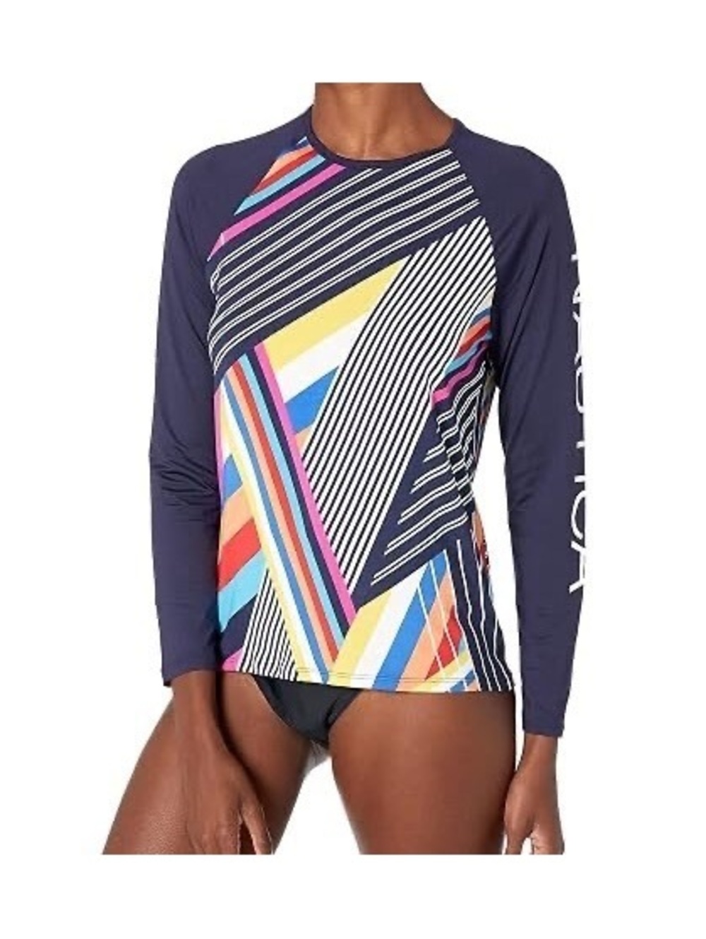 NAUTICA women’s colorful long sleeve UPF 30+ sun protection rashguard sz L NWT